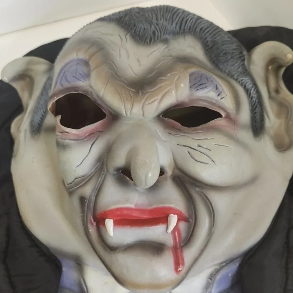 Vampire Halloween Mask Gray Hair Grandpa Munster Adult Over the Head Costume 90s